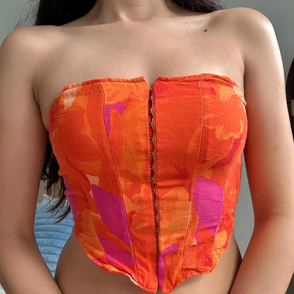 Stradivarius Bright Floral Hook Corset Top – Size S